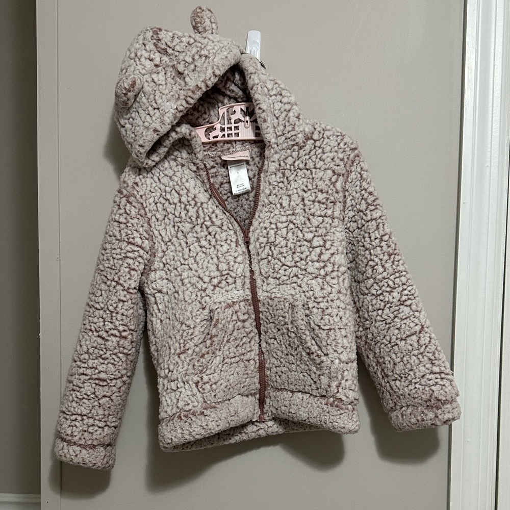 Little Lass Girls sz.5 Cozy Mauve pink ish colored Sherpa Hoodie Jacket with ear
